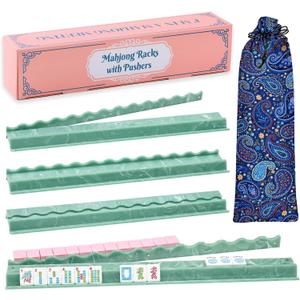 4-Pack Acrylic American Mahjong Racks with Pushers(19.7",Green), American Mahjong Tiles Holders, Scalloped