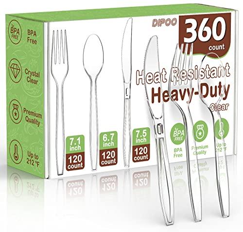 120 Count Plastic Silver Ware Heavy Duty, 120 Knives, Heat Resistant & BPA Free Disposable SilverWare, Disposable Cutlery set, Premium Clear Utencils for Party Supply