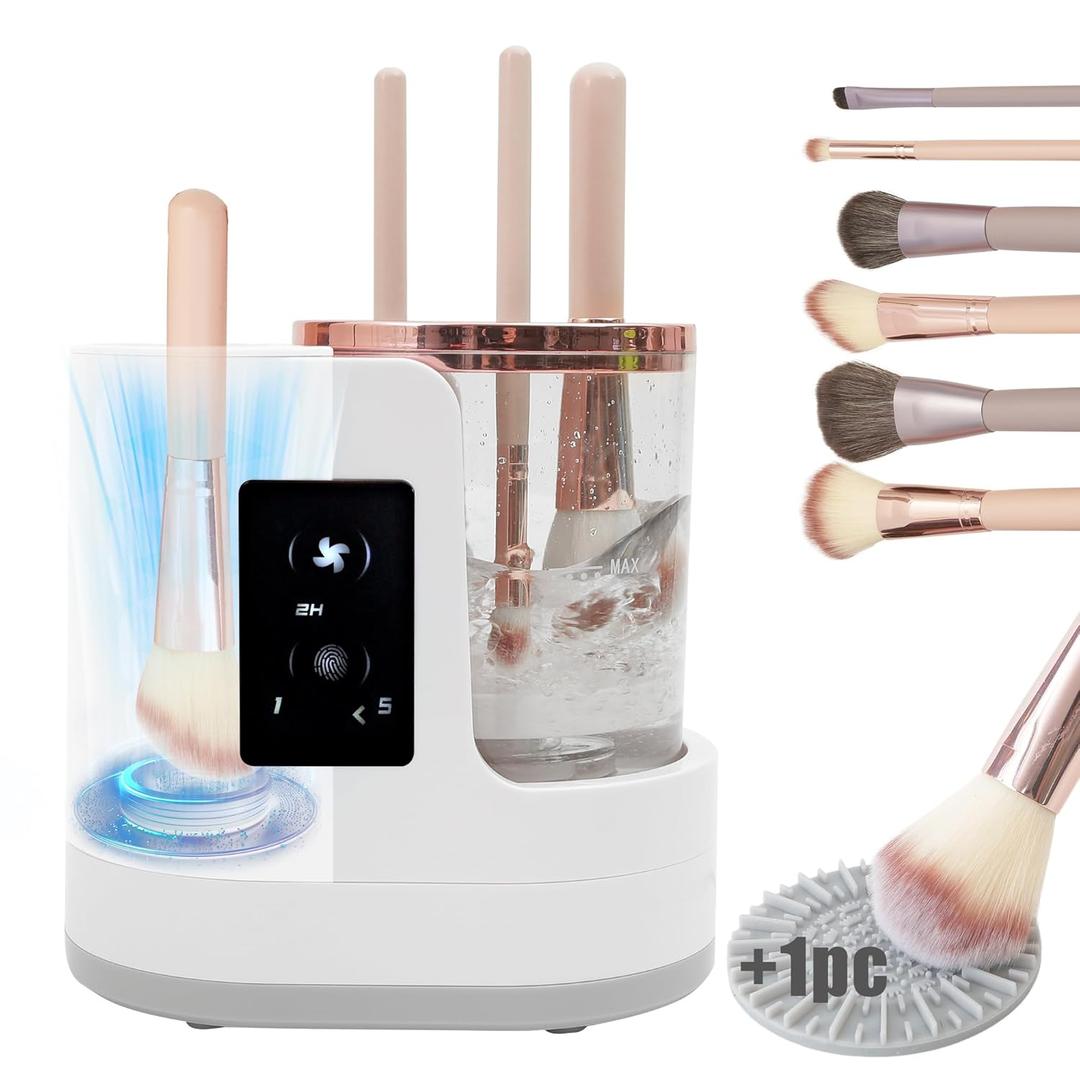 Electric Makeup Brush Cleaner Machine With Makeup Brush Dryer, Automatic Spinning Cosmetic Brushes Cleaner Tool Fit for All Size Makeup Brush with Makeup Brush Cleaning Mat