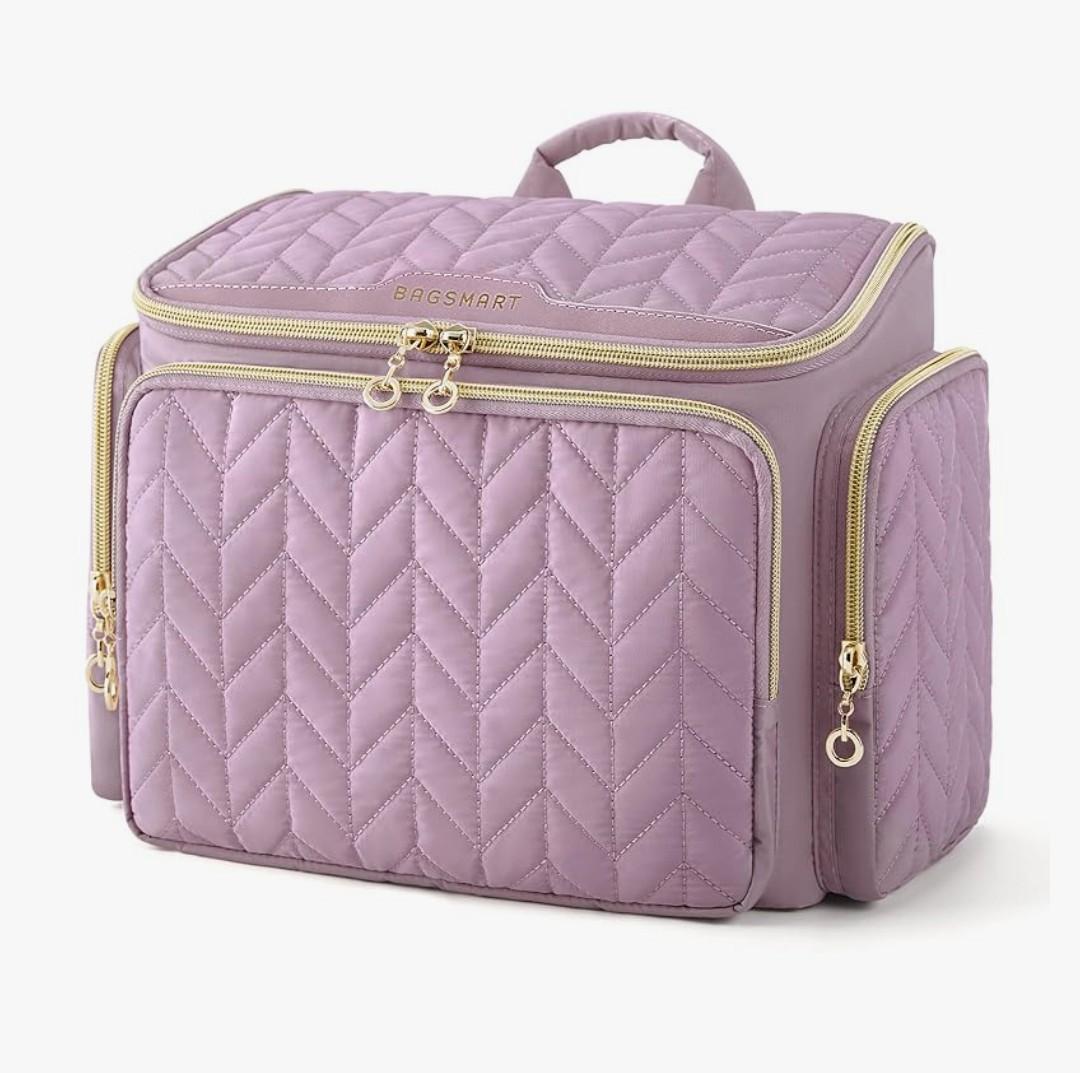 BAGSMART Travel Toiletry Bag, Large Wide-open Travel Bag for Toiletries, Makeup Cosmetic Travel Bag with Handle-Purple