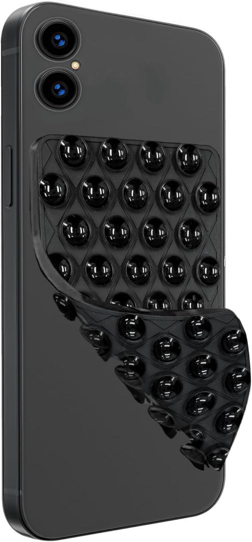 Silicone Double-Sided Suction Cup Phone Case Detachable Mount, Hands-Free Strong Grip Holder Stand for Selfies and Videos (Black)