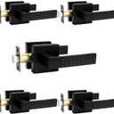 Probrico Square Passage Interior Keyless Door Handle, Heavy Duty Door Knobs for Hall and Closet Doors, Non-Slip Grip Levers for Right/Left Handed Doors, Matt Black, 5 Pack