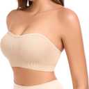 Strapless Bras for Women Non-Slip Padded Bandeau Bra Wireless Tube Top Bra Including Clear Straps, XL