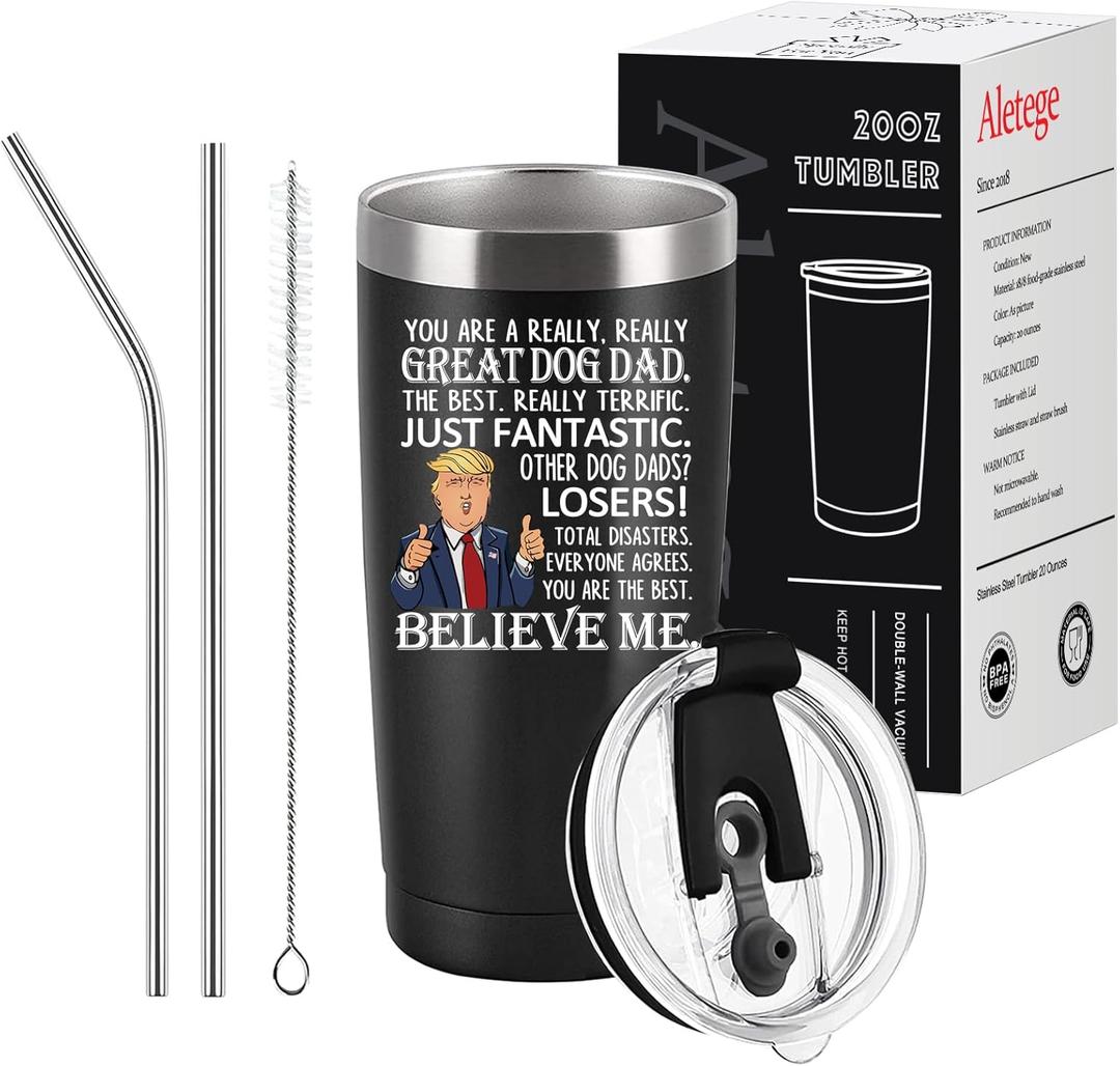 Aletege Funny Gifts for Dog Dad, You're a Great Dog Dad Travel Tumbler, Fathers Day Birthday Gifts for Father from Daughter Son, 20 OZ Black