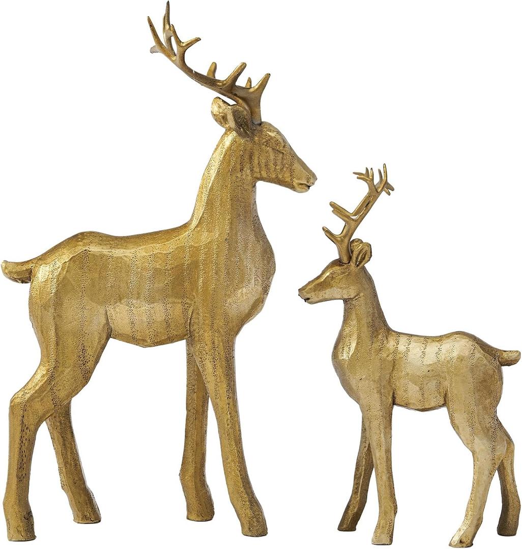 DN DECONATION Reindeer Christmas Decorations  2 PCS Gold Xmas Deer Decor Figurines  Tabletop Vintage Resin Christmas Decor Indoor, Reindeer Sculptures for Home Winter Room