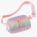 Fanny Pack for Girls,Birthday Easter Gifts,Chenille Initial Letter Girls Crossbody Bag,Preppy Teen Belt Bag for Graduation Travel Gifts,Cute Sequin Trendy Stuff. (K, Pink)