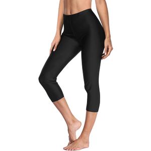 ATTRACO Swim Pants for Women High Waisted Swim Capris Swim Shorts Swimming Leggings (XX-Large, #1 Black-longer)