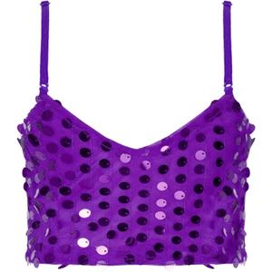 DRHOM Girls Sequins V Neck Dance Tops Straps Jazz Latin Hip Hop Modern Dance Bra Vest Shirt Stage Performance Costume, S