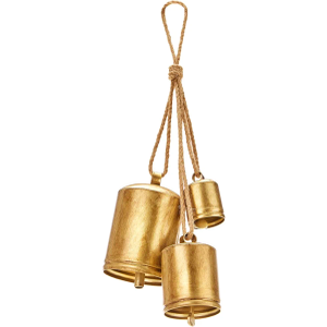 Christmas Bells for Decorations, Rustic Christmas Decor Vintage Style, Brass Shabby Chic Hanging Decoration Set of 3 (Brass)
