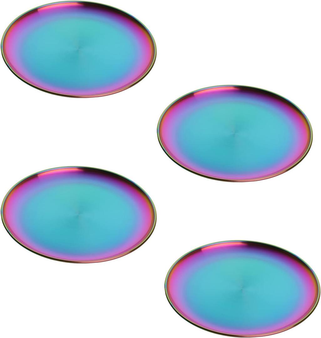 Buyer Star 4 Pieces Stainless Steel Plates 9 Inches Reusable Metal Unbreakable Dinner Dishes Plates Dishwasher Safe for Party Picnic BBQ Camping (Rainbow)
