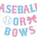 Kitticcino Baseballs or Bows Gender Reveal Banner Boy or Girl Baby Shower Garland Blue or Pink Gender Reveal Party Pregnancy Announcement Decor