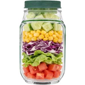 Original Salad Mason Jar Style Side-Open Container  Leak-proof, with separate dressing cup! Vertically Layered Food Storage, Perfect for meal prep at home, office, outdoor & travel