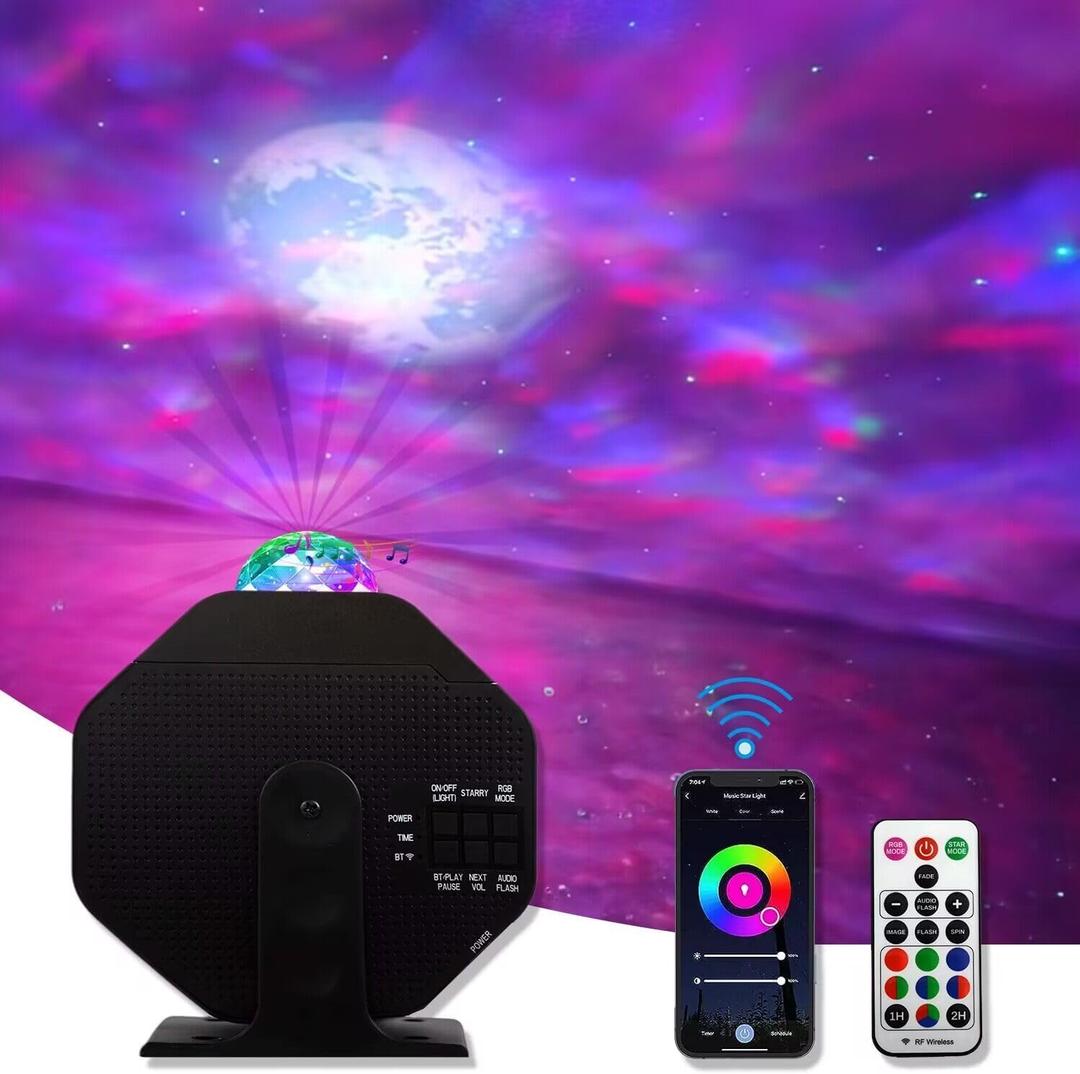 Galaxy Star Projector Night Light with Bluetooth Speaker and Voice Control for Bedroom, 5 Customized Patterns for Different Festivals - Moon, Birthday, Christmas, Halloween, Valentine's Day