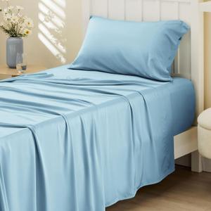 Bedsure Cooling Sheets Twin XL, Rayon Derived from Bamboo, Breathable & Soft Twin XL Sheet Sets, Deep Pocket Up to 16 Inches, Hotel Luxury Silky Dorm Bedding for Hot Sleepers, Aqua