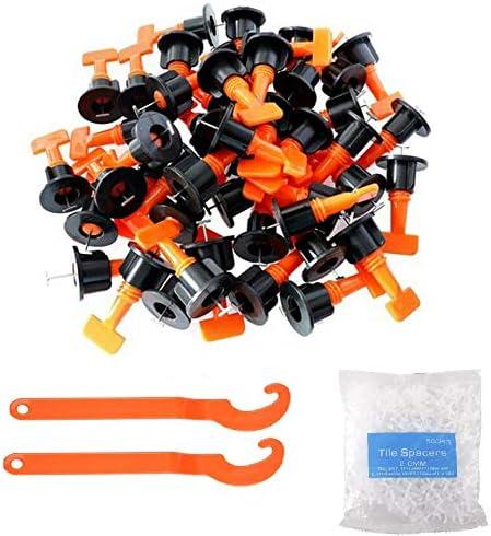 Tile Leveling System Kits with 100pcs Tile Leveler Spacers, 500PCS Tile Spacer and 2 Wrenches, Reusable Spacer Flooring Level Tile levellers Set System Construction for Builing Walls & Floors