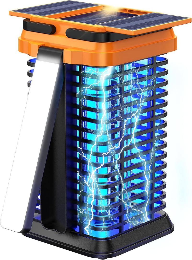 Solar Bug Zapper Outdoor Indoor, Mosquito Zapper with Dual-Mode Reading Lamp, Cordless & Rechargeable Electric Fly Trap, IPX4 Waterproof for Patio, Backyard, Garden, Camping