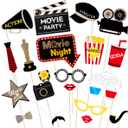 BESTOYARD Movie Night Party Photo Booth Props Set of 21 Kit Birthday Photo Booth Props Kit, Prom Photobooth Props, Funny Props Movie Star Night Party Shower Supplies