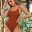 Viottiset Women's Ruched High Cut One Piece Swimsuit Tummy Control Bathing Suit Monokini (Red, L)