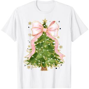 Coquette Bow Christmas Tree Xmas Holiday Girly Outfit Women T-Shirt, Size 3XL
