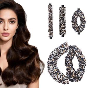 3 x Heatless Curls Overnight Hair Curler Set, Heatless Hair Curlers to Sleep In with Detachable & Interchangeable Rod Sizes, No Heat No Damage, Create Natural Waves, Suitable Gifts for Women (Brown leopard print)