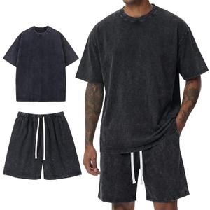 Arssm Mens Short Sets Outfits 2 Piece Summer Outfits Oversized T-Shirt Shorts Set Acid Wash Short Sleeve Tracksuit, XL