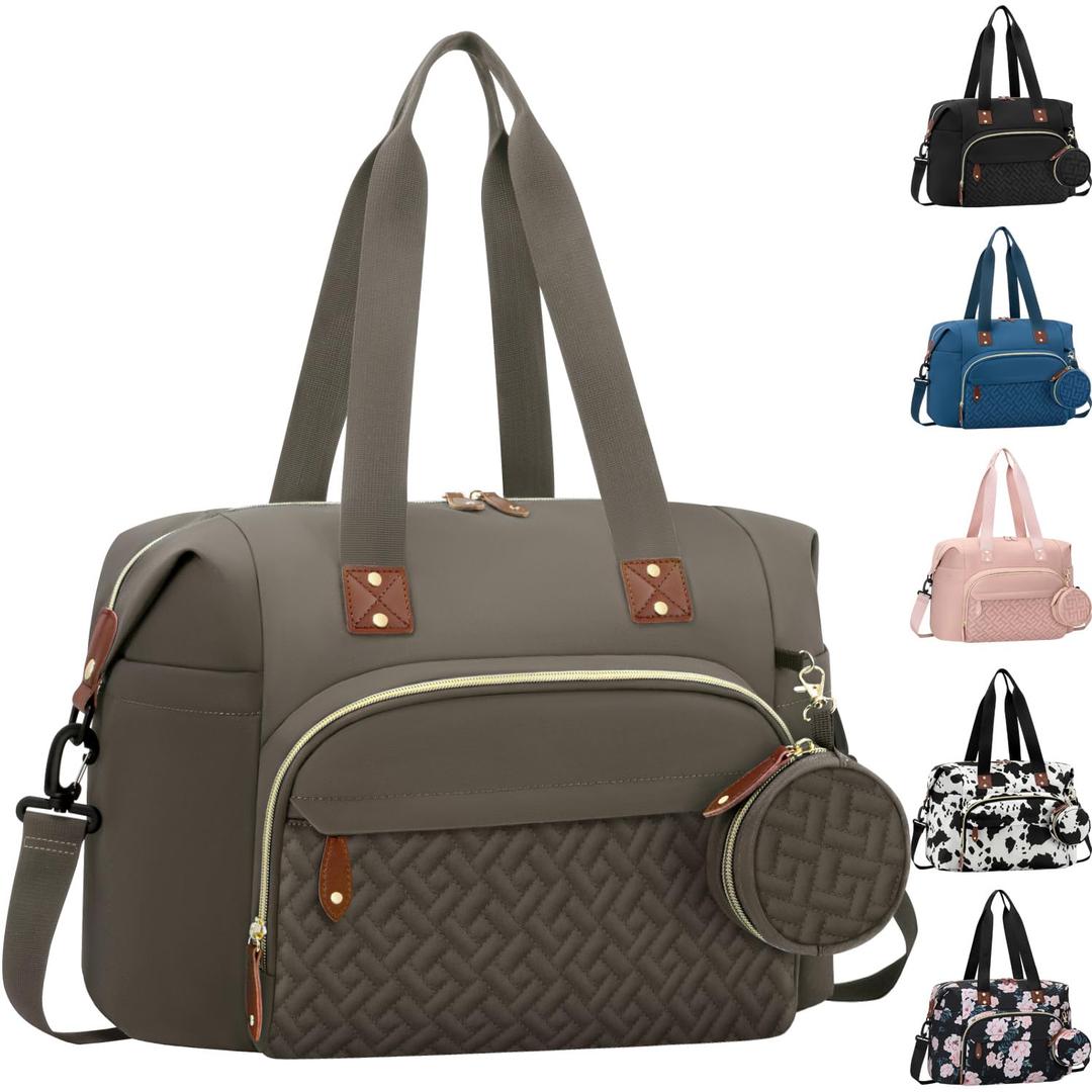 Diaper Bag Tote, Baby Bag Travel Diaper Tote Bag with Pacifier Case, Cute Maternity Hospital Baby Stylish Diaper Tote for Mom Dad Khaki (Large)
