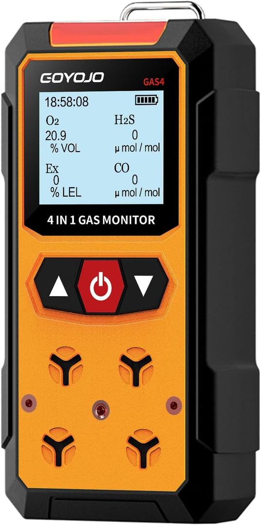Gas Leak Detector 4-in-1 (H2S, EX, O2, CO) - Reliable Home and Workplace Safety Monitor with Precise Detection - Rechargeable, Rugged Build, Instant Alerts - Temperature Range: 14F to 131F