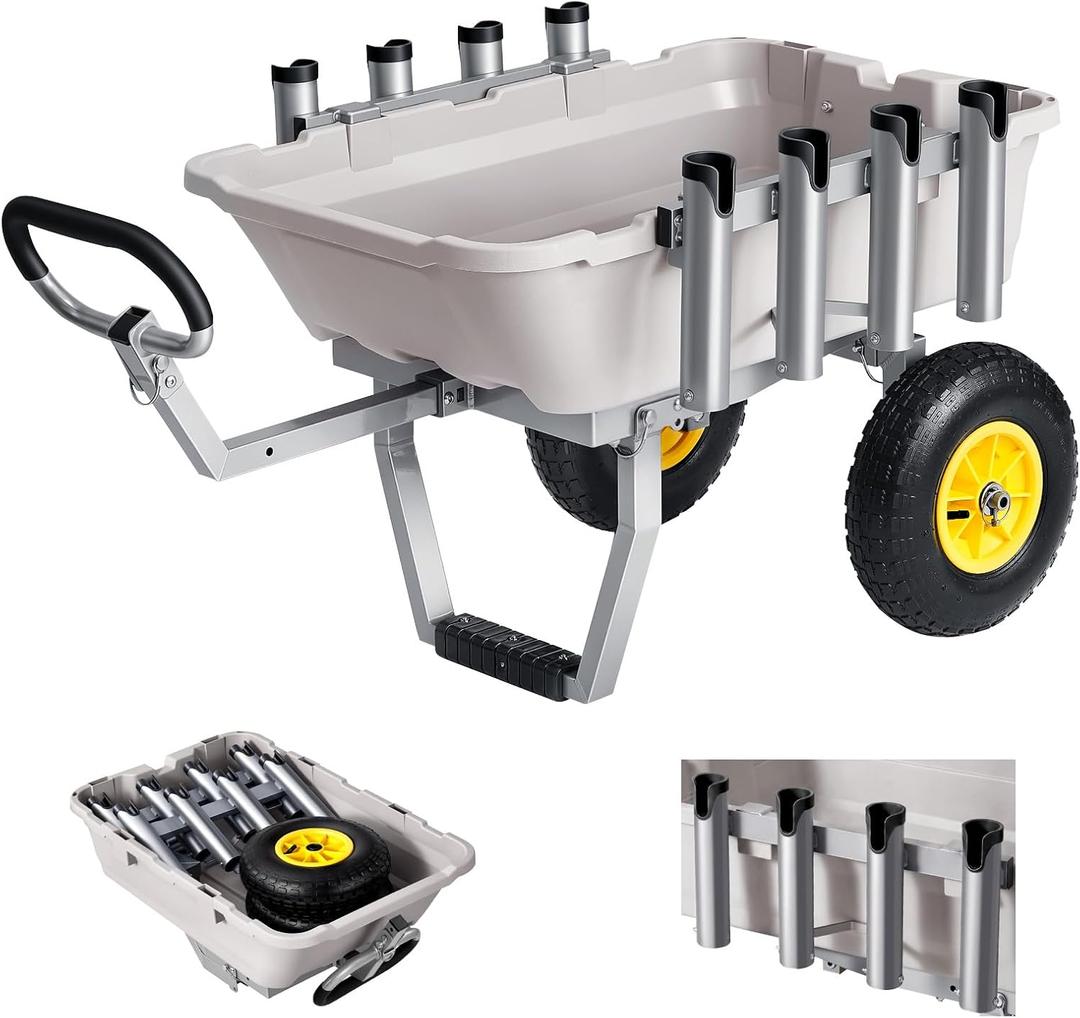 VEVOR Beach Fishing Cart, 200 lbs Load Capacity, Fishing Cart with Heavy-Duty Aluminum Alloy Frame, 13-Inch All-Terrain Tires, 8 Rod Holders, Strap, Easy to Clean, for Outdoor Camping Picnic