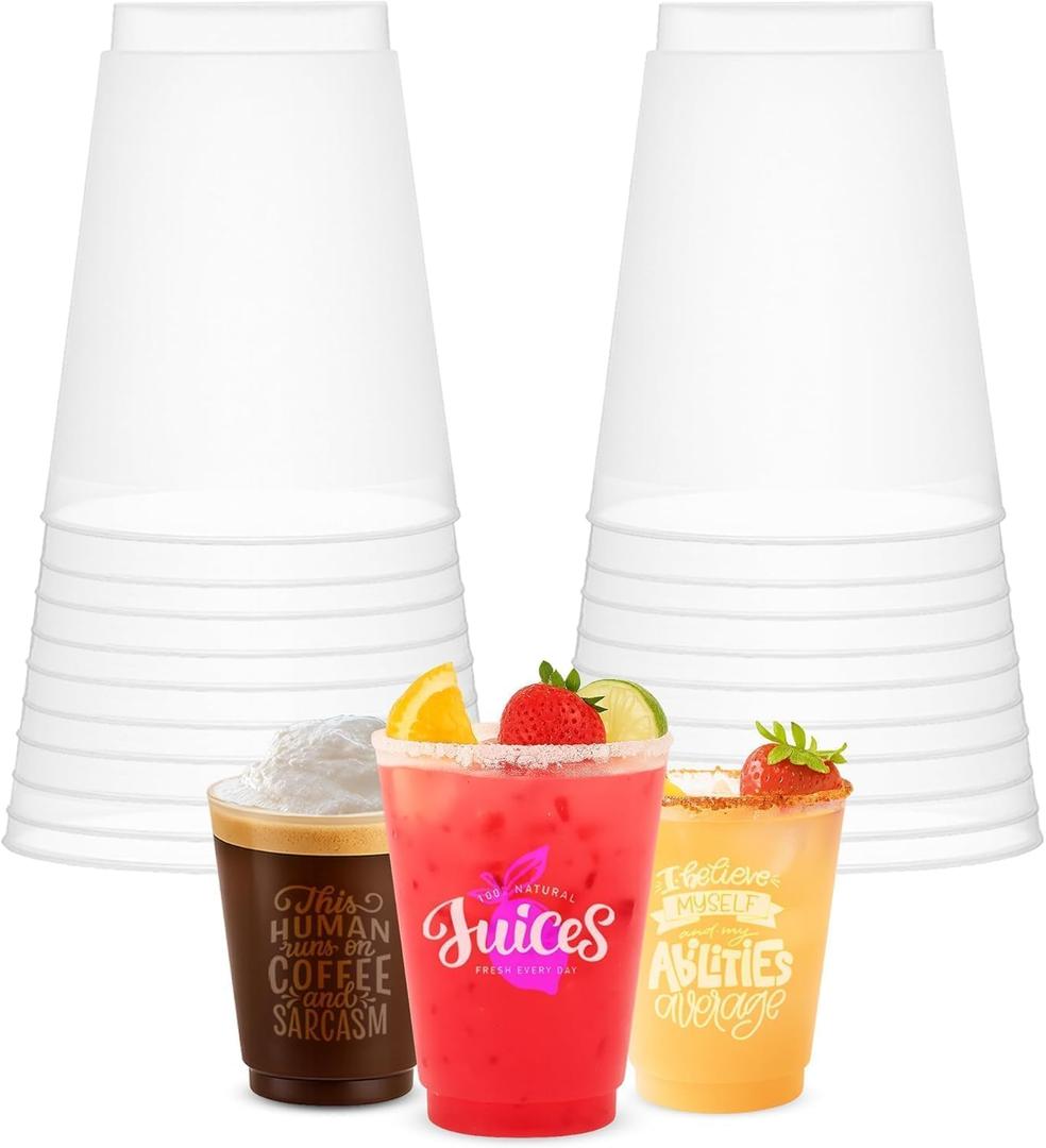 Concession Essentials – 16oz Frost Flex Plastic Cups – Shatterproof Reusable Drinkware for Parties, Weddings & Events – 25 Pack, 16oz-25ct