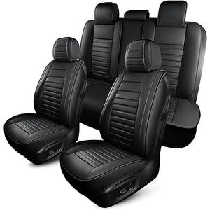 HChengkikz Car Seat Covers,Breathable and Waterproof Faux Leather Automotive Seat Covers for Cars,Anti-Slip Driver Seat Cover Universal Fit SUV Truck Pick-up Sedan(Style1,5 PCS Full Set,Black)