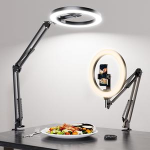 Ring Light for Desk, Overhead Phone Mount with 10" Selfie Light with Stand, Luxsure Phone Tripod with Light for Recording, Streaming, Vlogging, TikTok YouTube Creator Essentials with Bluetooth Control (Black)