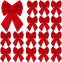 Eboot 20 Pcs Christmas Red Velvet Bows Xmas Ribbon Bow Ornaments Christmas Tree Hanging Bow with Wire for Wreath Garland Gift Wrapping Crafts Home Decoration Holiday Party Supplies(20 Pieces,7 Inch)