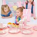 350 Pcs Pink Gingham Plates and Napkins Party Supplies - Pink and White Checkered Plates Sets Serve 50 Guests - Scalloped Gingham Paper Plate for Birthday Wedding Picnic Mother's Day Party Decorations