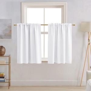 PANELSBURG White Short Tier Curtains 24 Inch Length for Laundry Room,Cafe Cabinet Curtains for Small Kitchen Bathroom Window,24 Inches Long