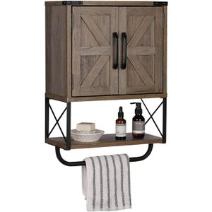 RUSTOWN Farmhouse Rustic Medicine Cabinet with Two Barn Door,Wood Wall Mounted Storage Cabinet with Adjustable Shelf and Towel Bar, 3-Tier Cabinet for Bathroom, Living Room(Washed Oak) RUSTOWN Farmhouse Rustic Medicine Cabinet with Two Barn Door,Wood Wall Mounted Storage Cabinet with Adjustable Shelf and Towel Bar, 3-Tier Cabinet for Bathroom, Living Room(Washed Oak)