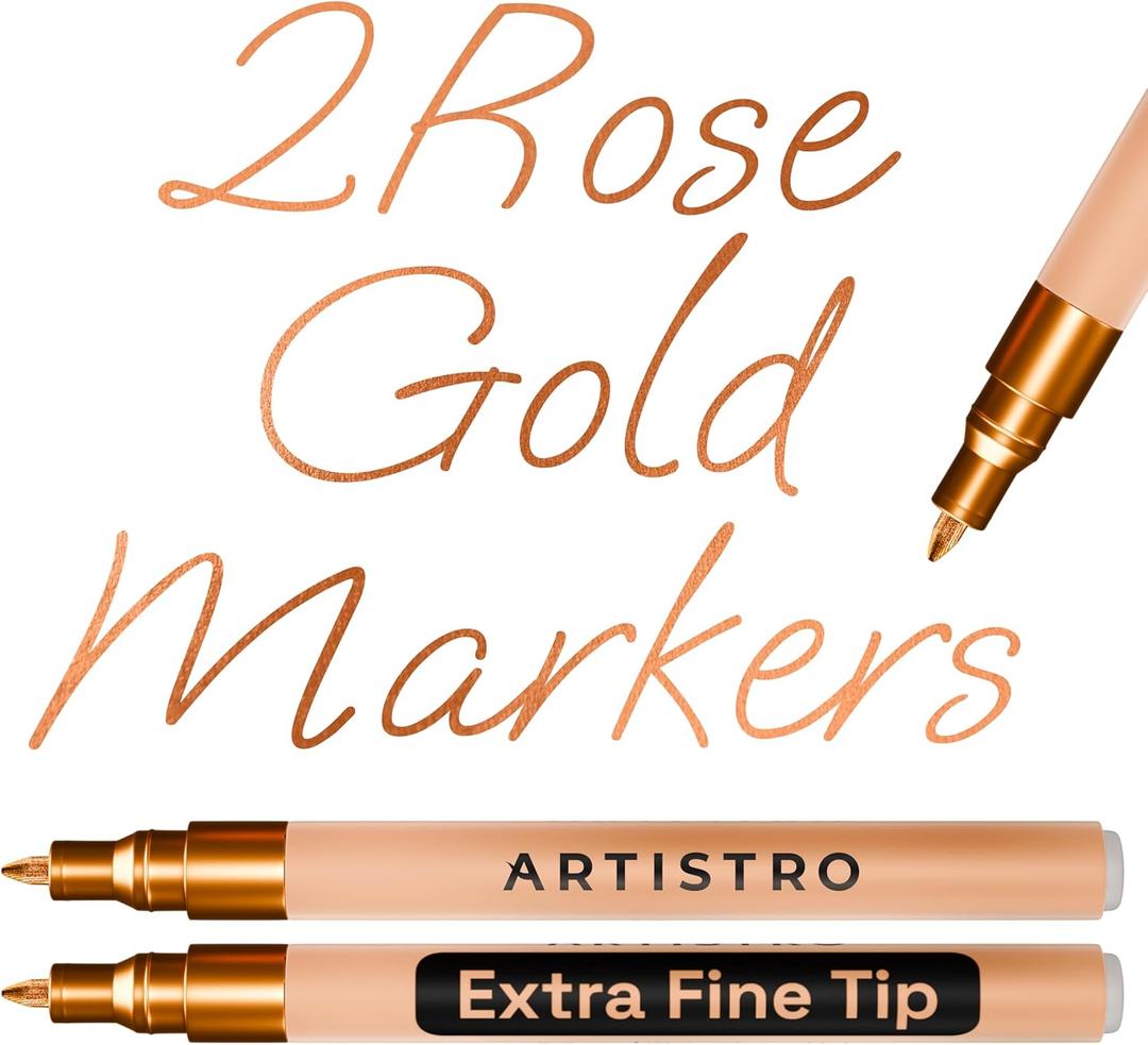 ARTISTRO 2 Rose Gold Acrylic Paint Markers - 0.7mm Extra Fine-Tip Paint Pens - Perfect for Crafting, Art Projects, & More