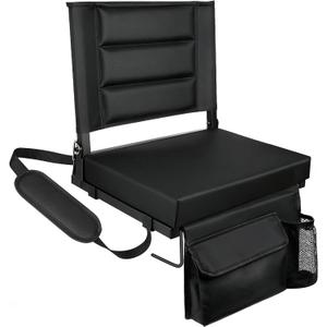 Stadium Seats with Back Support,Bleacher Chairs with Cushion, Portable Folding Stadium Chair with Removable Cushion and Large Pocket for School Events Sports Game(Black) (16.4"w X 11.4"d X 15.6"h)