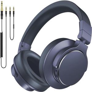 Over Ear Bluetooth Headphones, Studio Monitor & Mixing DJ Headphones Wireless with 50mm Drivers and 1/4 to 3.5mm Wired Audio Jack for Guitar Recording Podcast AMP Piano, 100H Playtime, Dark Blue