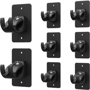 8 Pieces Self Adhesive Curtain Rod Bracket, Universal Plastic Curtain Rod Holders, No Drill Curtain Rod Brackets Curtain Rod Hooks for Bathroom, Bedroom, Livingroom, Kitchen (Black)