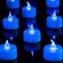 LANKER 24 Pack LED Tea Lights Candles, Flickering Blue Flameless Tealights, Long Lasting Battery Operated Fake Candles, Decoration for Halloween and Christmas (Blue - 24pcs)