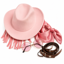 Pink Сowboy Hat Costume Set with Fringe, Pink Tinted Sunglasses, Western Party Accessories