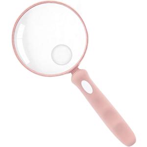 2 x Lakei Magnifying Glass 10X Handheld Reading Magnifying Glass, 90mm Shatter Resistant Lens, Non-Slip Rubber Handle, Suitable for Elderly Reading and Science Hobby(Pink)