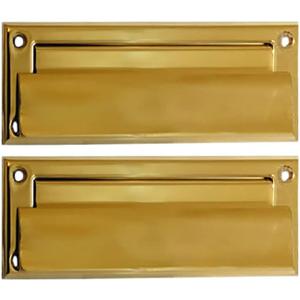 QCAA Solid Brass Mail Slot, with Solid Brass Interior Frame and Solid Brass Back Plate, 8-7/8''X2-7/8, Polished Brass, 1 Pack, Made in Taiwan