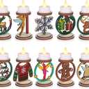 Kathfly 10 Pack Winter Wood Candle Holders Wonderland DIY Candle Holder Cutout Reindeer Snowflake Candlestick for Christmas Holiday Dining Table Living Room Indoor Decorations