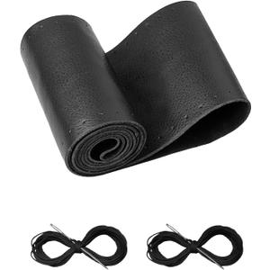 BELINOUS Leather Steering Wheel Cover Lace Up, Stitch on Steering Wheel Wrap, Universal Fit 13-20 Inch Car Truck Pickup Boat, A Whole Piece of Cowhide, DIY w/Needle Thread (Size M2, Black)