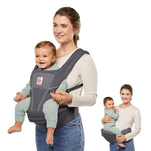 Ergobaby Alta Hip Seat Baby Carrier for Babies & Toddlers 4-48 Months (12-45 lbs) - 3-Position Convertible Ergonomic Baby Carrier with Storage Pocket, Sun Hood, Hip-Healthy Positioning - Graphite Grey