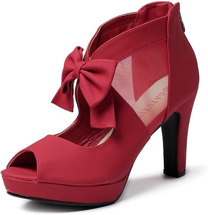 GATUXUS Open Toe Women Platform High Heel Shoes Bows Strappy Sandals Size 42