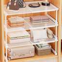 Expandable Closet Cabinet Shelf Adjustable Wardrobe Clothes Storage Rack Stackable Counter Organizer for Bathroom Kitchen Pantry, White, (20.47''-33.86'') X 13.78'' X 11.81''