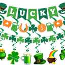 2 x 15Pcs St Patricks Day Decorations St Patricks Day Decor Pre-Assembled Shamrock Lucky Banner Clover Garland Banners Hanging Swirls for Irish Party Supplies Saint Patricks Day Decorations