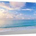 iKNOW FOTO Blue Beach Sun Ocean Landscape Canvas Prints Modern Stretched and Framed Seascape 1 Panel Giclee Prints Stunning Wall Art for Living Room and Bedroom Decor 20x48 Inches